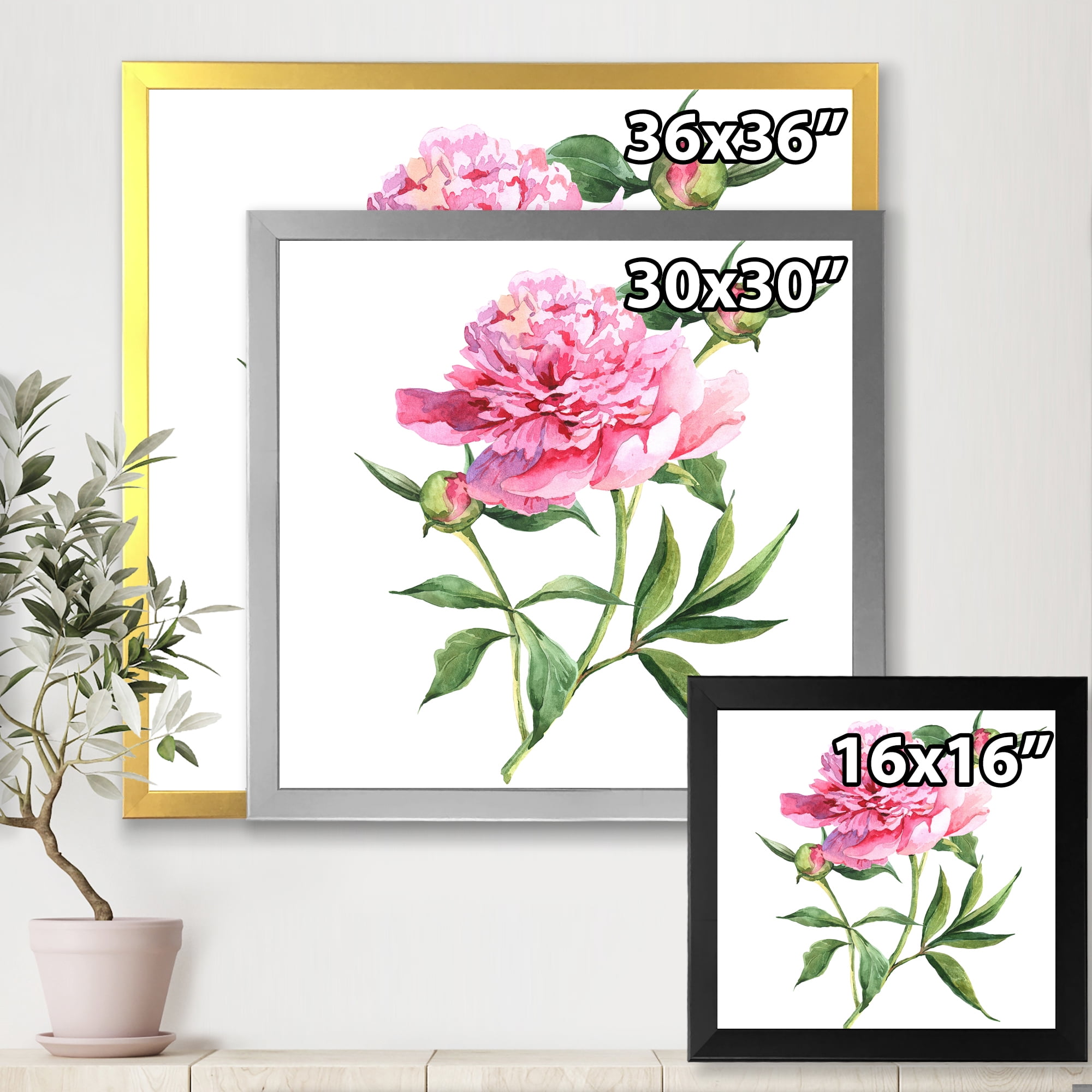 Designart 'Ancient Pink Peonies' Traditional Framed Art Print
