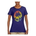 thumbnail image 2 of Tropical Palm Trees Silhouettes with Sunset | Womens Pop Culture Graphic T-Shirt, Purple, Large, 2 of 4