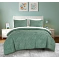 thumbnail image 2 of Chezmoi Collection Denise Green Clip Jacquard Geometric 7-Piece Bed in a Bag Comforter Set, King, Striped Pattern Waffle Textured Bedding with Sheets Set, 2 of 9