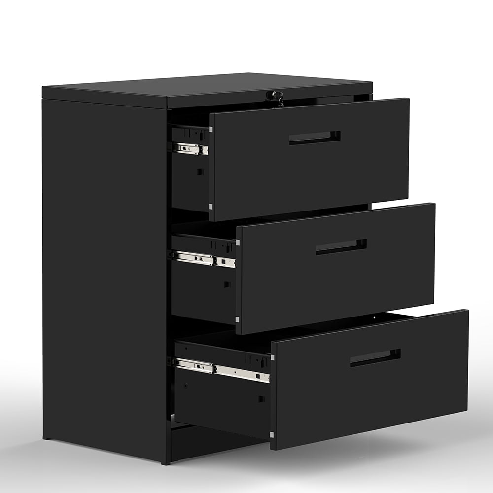 Kepooman 3-Drawer Lockable Lateral Metal File Cabinet for Home Office, 35.4" L x 17.7" W x 40.3"H, Black