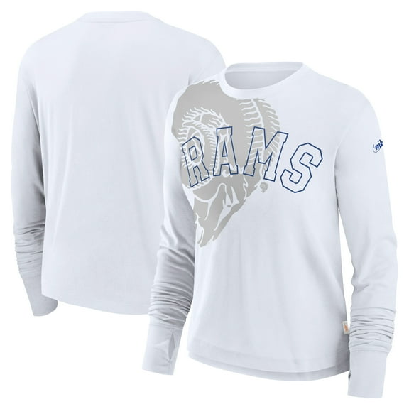 Women's Nike White Los Angeles Rams Layered Logo Cropped Long Sleeve Fashion T-Shirt