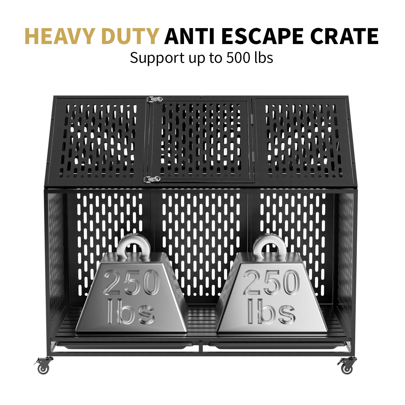 52 Inch Heavy Duty Dog Crate Extra Large Dog Cage, Indestructible XXL Dog Crate Kennel with Open Roof Top, Trays and Wheels, Escape-Proof for High Anxiety Giant Dogs