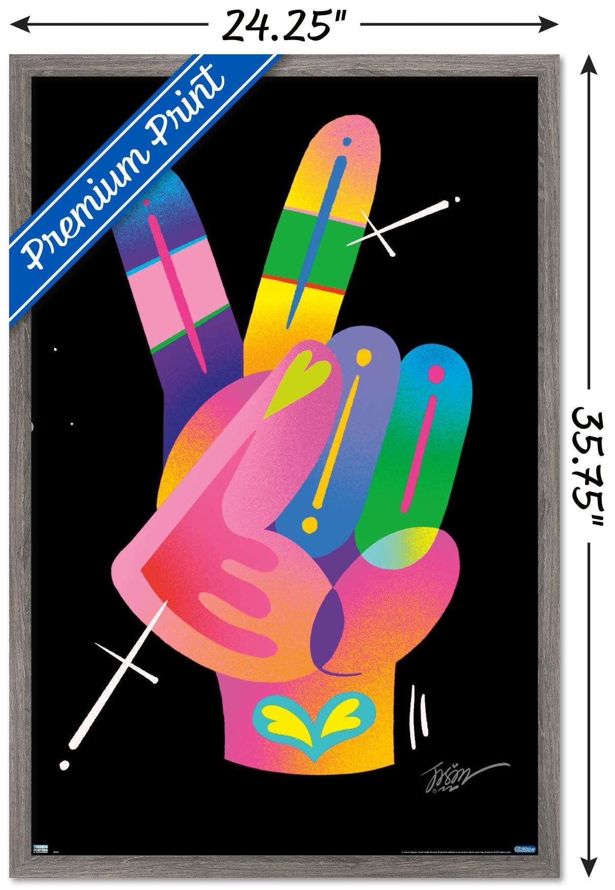 Jason Naylor - Peace Sign Hand Wall Poster, 22.375" x 34", Framed