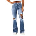 thumbnail image 2 of Fashion Women's Casual High Waisted Wide Leg Pants Elastic Waist Walking With Pockets Pants Jeans Denim Pant, 2 of 5