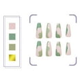 thumbnail image 5 of Valentine's French Tip Press on Nails,Green Long Coffin Fake Nails with Water Ripple Designs,Acrylic False Nails Artificial Glossy Full Cover Glue on Nails for Women Nails 24 Pcs Easy Apply, 5 of 9