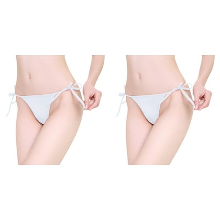 LWNYDPLSD 2 Pack Women Tie Side Panties Adjustable G-String See Through Mesh Yarn Thong Underwear Low Rise Comfortable Easy Off Underwear Transparent Thong Briefs