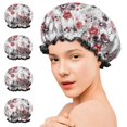 thumbnail image 7 of Shower Caps,Pioneer Flower Floral Print Pattern Waterproof Shower Cap for Women 4 Pieces,Double Reusable Hair Cover for Shower PEVA Elastic Stretch Hem, 7 of 7