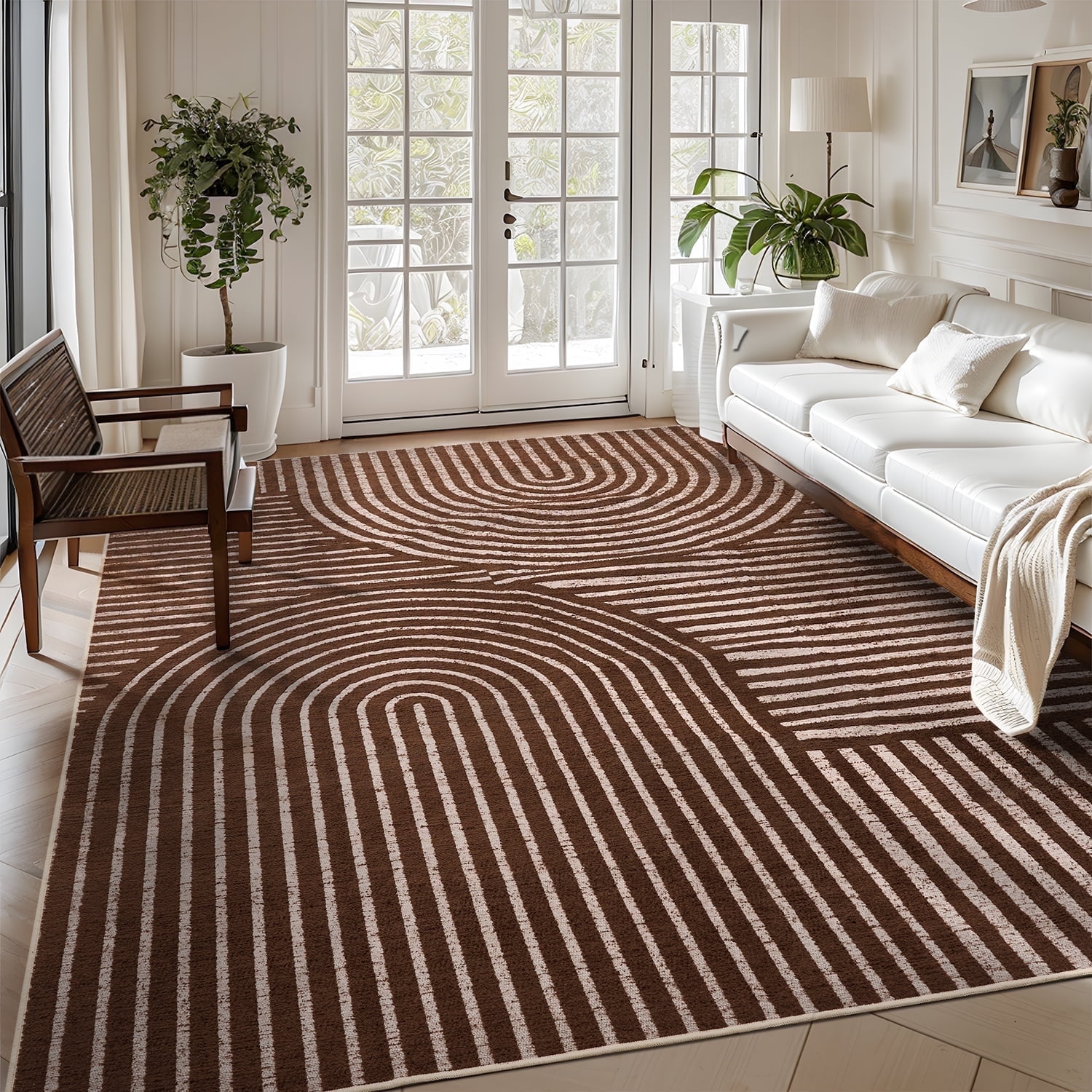 VUNATE 8'x10' Area Rugs for Living Room Jacquard Textured Modern Rugs Soft Geometric Rug for Bedroom Mid Century Washable Rug Non-Slip Bohemian Carpet Perfect for Dining Room Office Brown