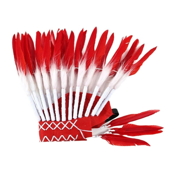Diadema india para la cabeza, tocado de plumas indias para fiestas, carnavales y espectáculos. Blanco Rojo