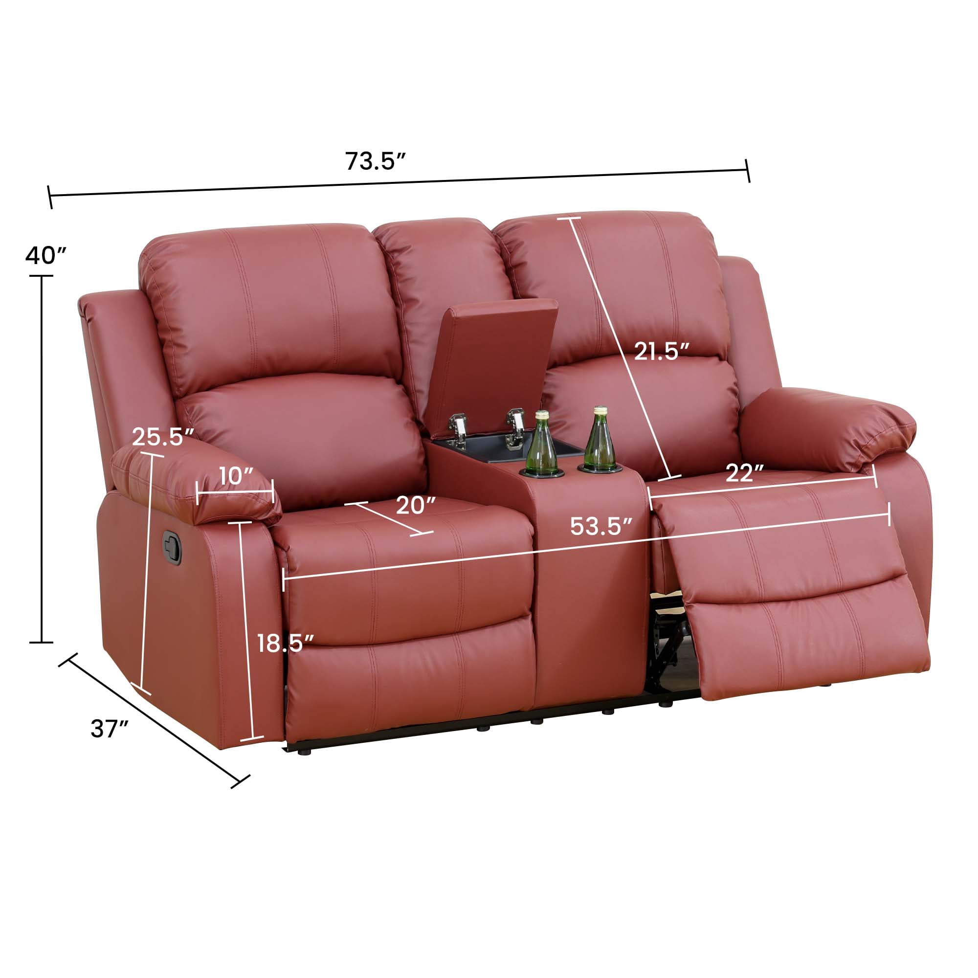 Aukfa Double Manual Recliner Chair, Overstuffed Loveseat with Cupholder for Living Room, Red