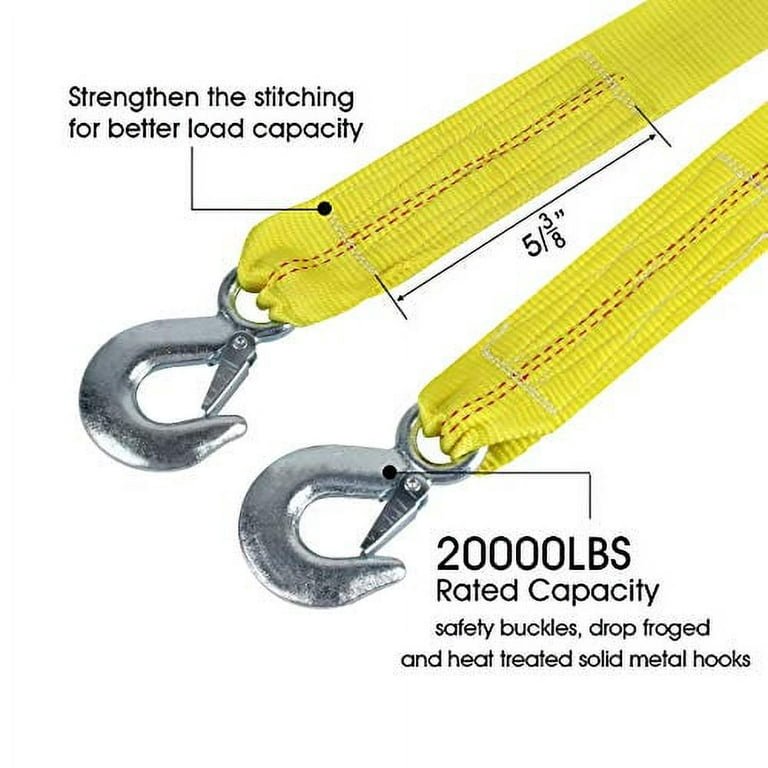 JCHL Nylon Tow Strap with Hooks 2”x20' Car Vehicle Heavy Duty Recovery Rope  20,000 lbs Capacity Tow Rope for Car Truck Jeep ATV SUV : Automotive 