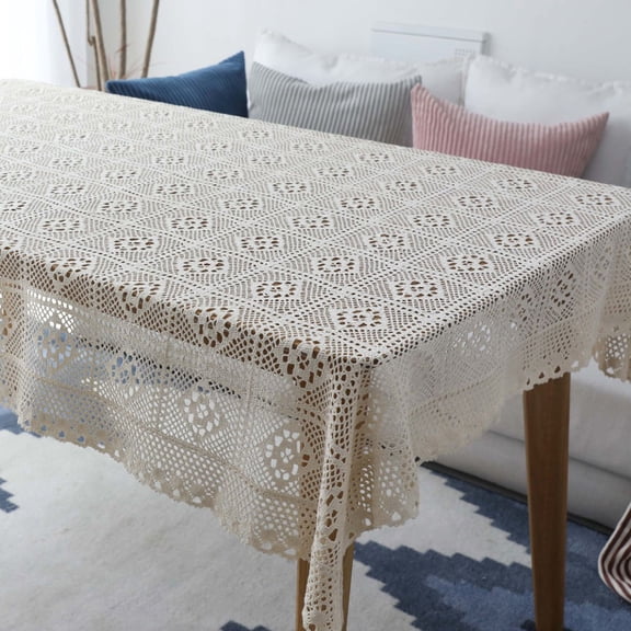 KAJNBN 1Set Farmhouse Tablecloth Beige Square Polyester 11.8x11.8in for Table Decorations and