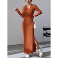 thumbnail image 3 of Vestido ajustado de punto de manga larga con solapa, Color liso, Europa y Estados Unidos, otoño e invierno, 2024, 3 of 7