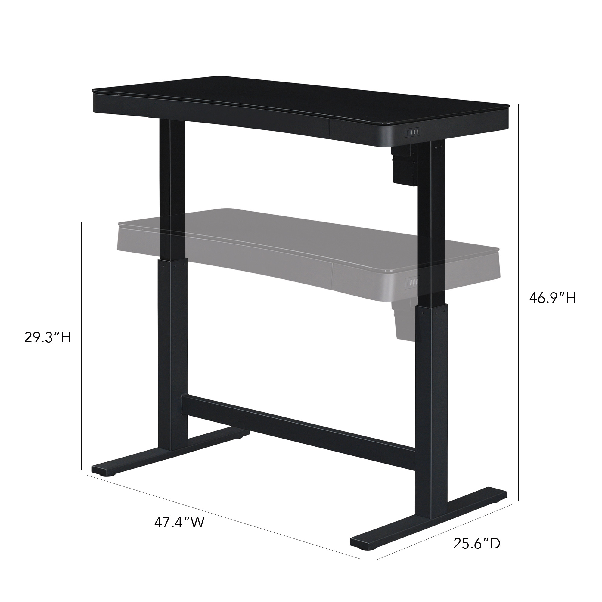 Twin Star Home 47" Ashford™ Adjustable Height Desk, Shadow Black