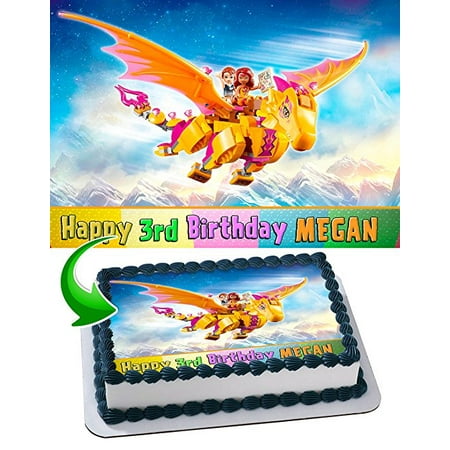 Logo Cake Decoration - Lego Elves Edible Cake Topper Personalized Birthday 1/4 Sheet Decoration Custom Sheet Birthday Frosting Transfer Fondant Image