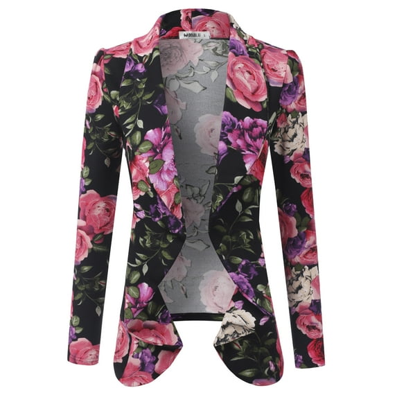 Doublju Women's Long Sleeve Draped Wide Shawl Lapel Blazer with Plus Size