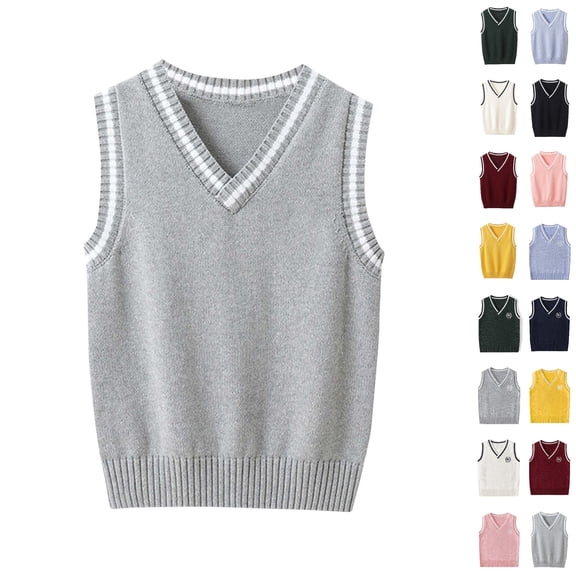 Husipze Kids Preppy Sweater Vest Sleeveless Solf Cozy Stretchy Knit Pullover Classic Layering V-neck Warm Top for Fall Winter Gray 3-4 Years