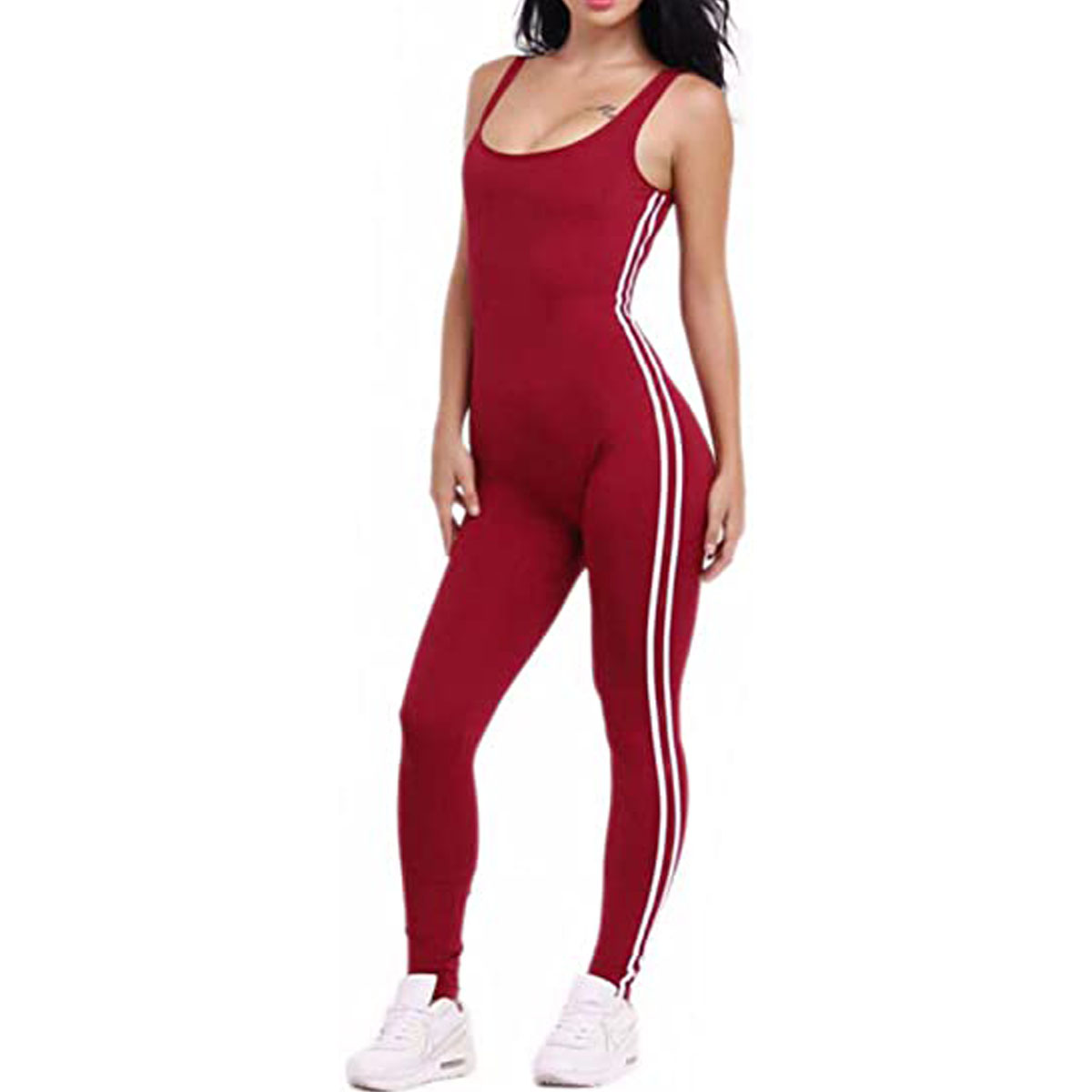 XBTCLXEBCO Women Striped Bodycon One Piece Stretchy Jumpsuit