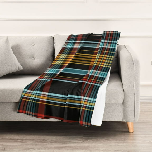 Black Plaid Pattern Throw Blanket 60" x 90" Soft and Warm Blankets for Couch Sofa and Bed