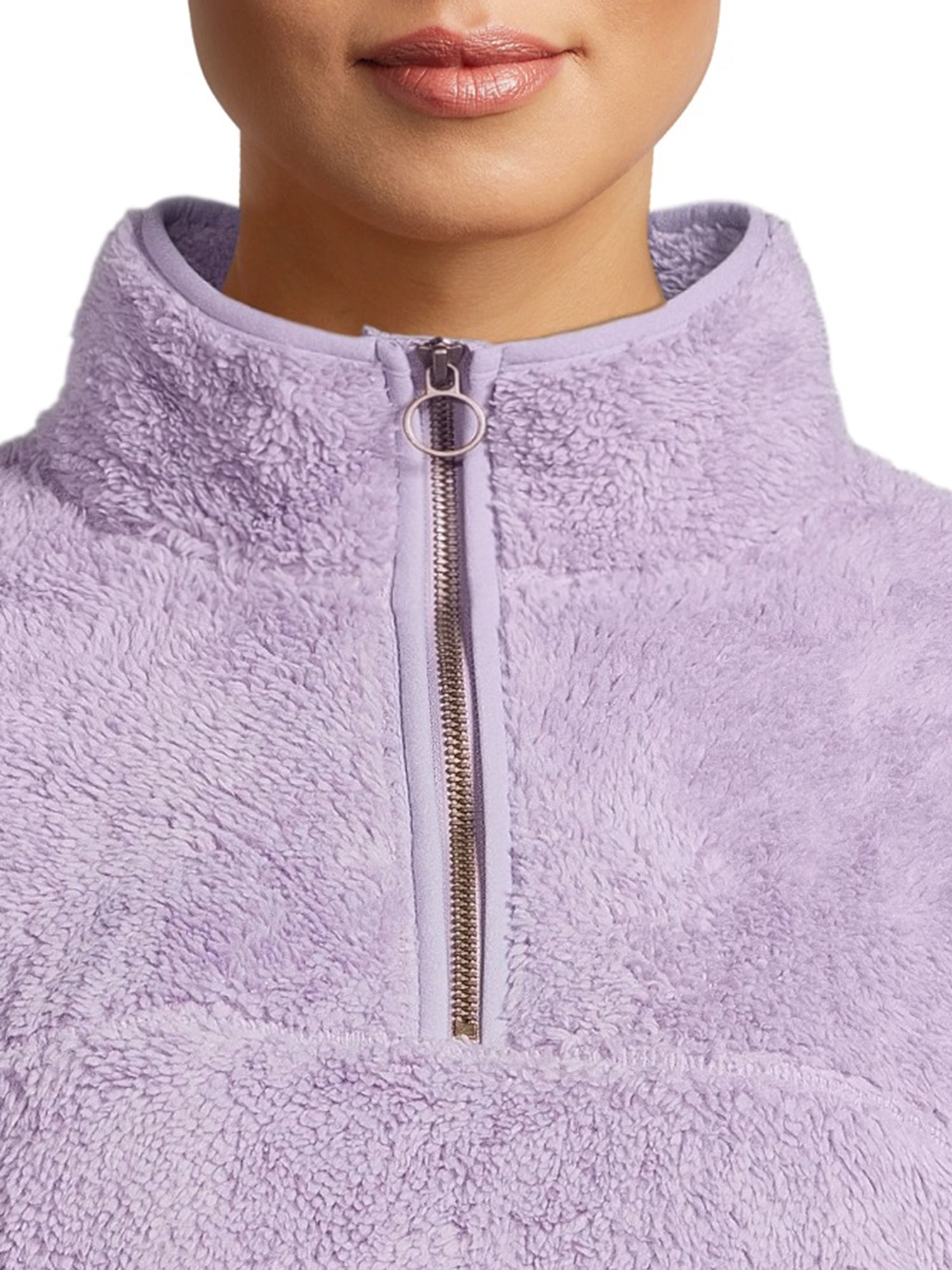 Time and Tru Women's and Plus faux shearling Quarter Zip Pullover Top
