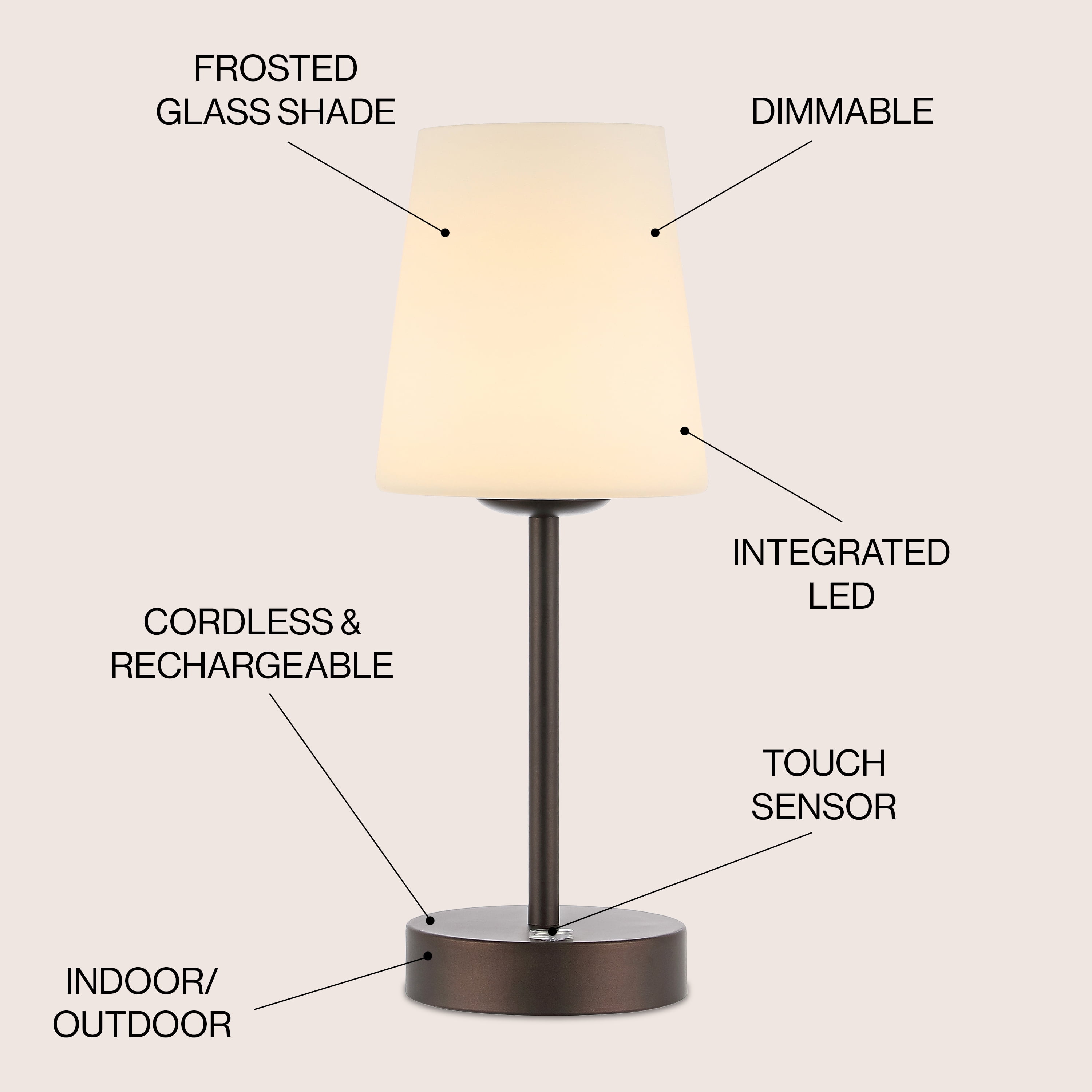 JONATHAN Y Carson 12.75" Bohemian Farmhouse Iron Rechargeable Integrated Portable LED Table Lamp, Oil Rubbed Bronze/White, JYL7110B