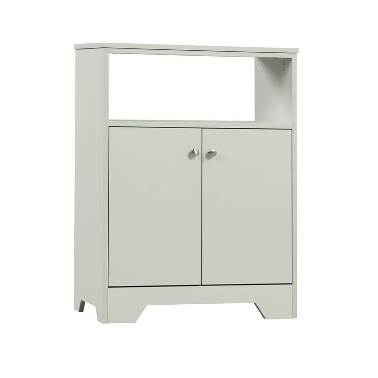 J&E Home Gray Freestanding Floor Cabinet Bathroom Storage Cabinet with Adjustable Shelves for Home Kitchen