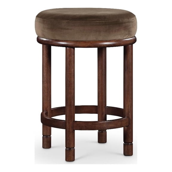 Pemberly Row Contemporary Brown Velvet Counter Stool - 18"W x 18"D x 26"H