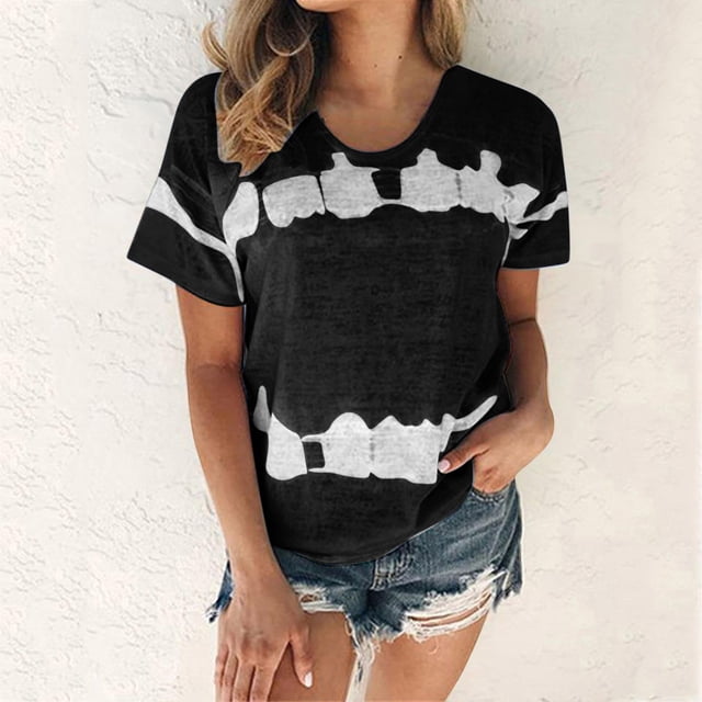 Fankiway T-Shirt Imprimé Mode pour Femmes Manches Courtes Blouse Col Rond Hauts Décontractés Hauts pour Femmes Liquidation Grande Taille Chemises pour Femmes Liquidation Vêtements de Printemps pour Femmes 2024