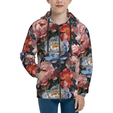 

Hoodies for Teen Girls Boys Rose Flowers Blue Long Sleeve Youth Kids Essentials Zip Up Hoodie Lghtweight Fashion Hoodies & Sweatshirts Jacket Fall Winter Outfits Tops