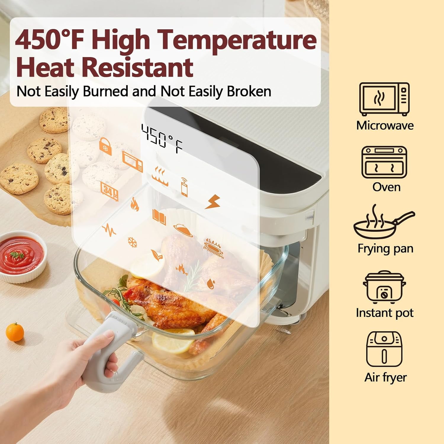 10 Inch Air Fryer Liners Disposable-150PCS Square Parchment Paper Liners,Heat Resistant & Non-Stick,Unbleached Liners for Air Fryer,Oven,Roasting,Baking,Microwave（Bottom is 9 Inch）