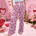 thumbnail image 4 of LWavelet Comfort Fabric Plaid Heart Wide Leg Pants Women Valentine's Day Casual Wear Purple Pink XL, 4 of 6
