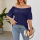 thumbnail image 2 of Wommen verano Top Loose corto ruffle manga redonda Masajeadores de cuello shirred hombro blusa para mujer azul marino XXL, 2 of 6