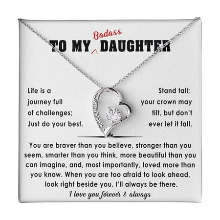 To My Badass Daughter Necklace From Mom And Dad With Heartfelt Message & Elegant Box, Mother Daughter Necklace, Birthday Daughters, Daughter Jewelry From Mom 4 #1982, White Forever Love Necklace