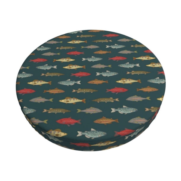 Balery River Freshwater Fish Fundas de asiento para taburete de bar redondo de tela de terciopelo ajustables que protegen de arañazos y manchas para sillas de 14 a 17 pulgadas.-14 inch