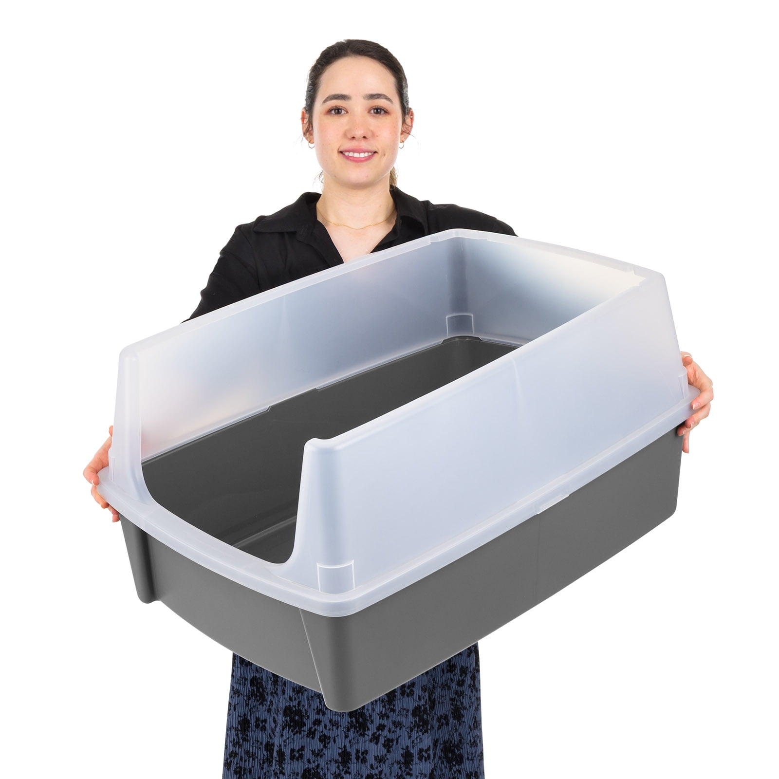IRIS, XXL Open-Top Cat Litter Box with High Sides, Easy to Clean for Big Cats, Gray