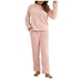 thumbnail image 3 of BLOCLOALO 2 Piece Lounge Set Pullover Crewneck Sweater Women's Trousers of Pure Color Winter Plush Sweater Knitting Set Long Sleeve Tops Comfortable Lounge Sets Comfortable Lounge Sets Pink L, 3 of 9