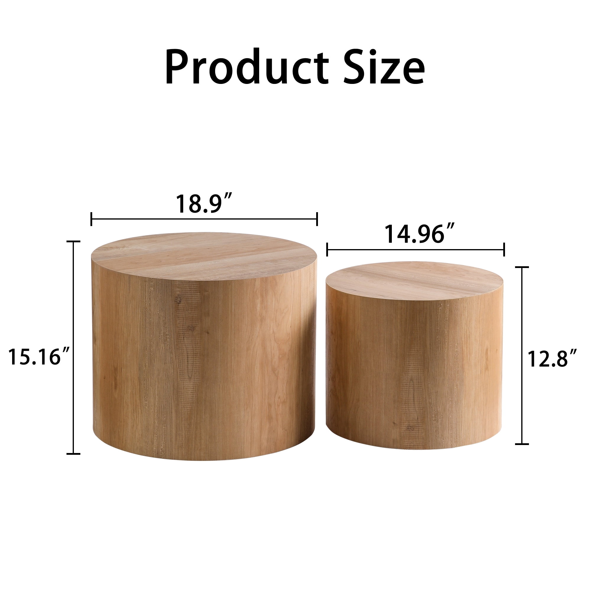 Leumius Set of 2 Nesting Coffee Tables, Round Modern Circle Wooden Accent Side End Tables for Small Space Living Room Bedroom Light Oak