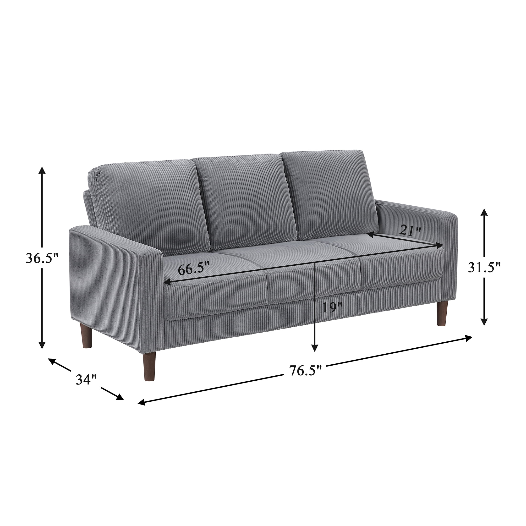 OakvillePark Mapleholt Corduroy Sofa, Gray