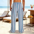thumbnail image 4 of Amzcrzy Wide Leg Pants Men Lightweight Cotton Linen Striped Men Pants Casual Loose Fit Mens lounge Pants with Elastic Drawstring Waist for Daliy 2026 Blue 2XL, 4 of 6