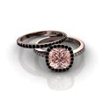 thumbnail image 1 of 2.00 Carat Morganite And Black Diamond Moissanite Halo Bridal Ring Set 925 Sterling Silver With 18k Rose Gold Plating, 1 of 5
