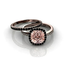 2.00 Carat Morganite And Black Diamond Moissanite Halo Bridal Ring Set 925 Sterling Silver With 18k Rose Gold Plating