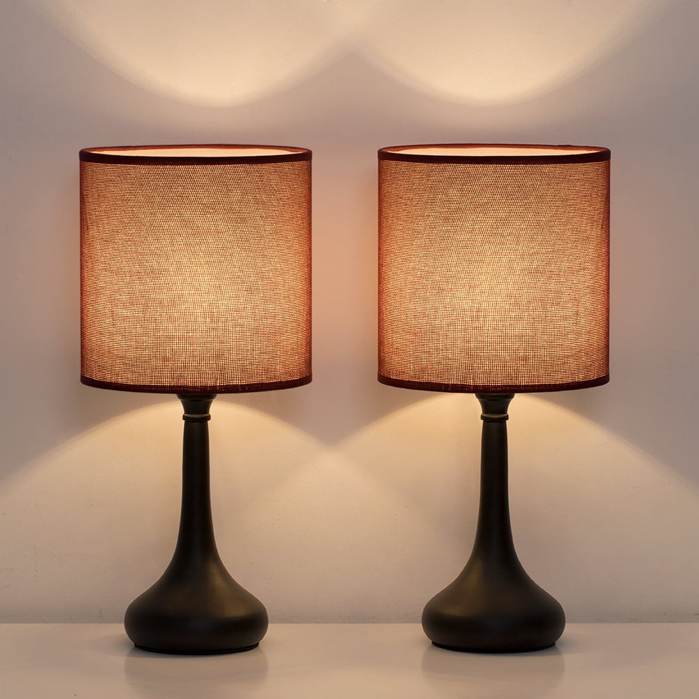 Bedroom Table Lamp Set of 2 Living Room Bedside Lamps Red Lampshade Suit Modern Decor Walmart