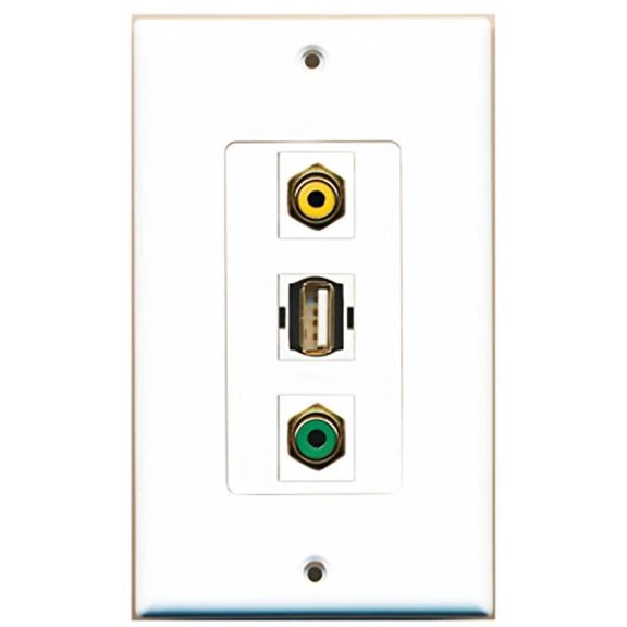 RiteAV - 1 Port RCA Yellow and 1 Port RCA Green and 1 Port USB A-A Decorative Wall Plate Decorative