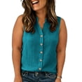 thumbnail image 5 of Women's Plus Size Linen V Neck Sleeveless Button Down Casual Blouse, 5 of 5