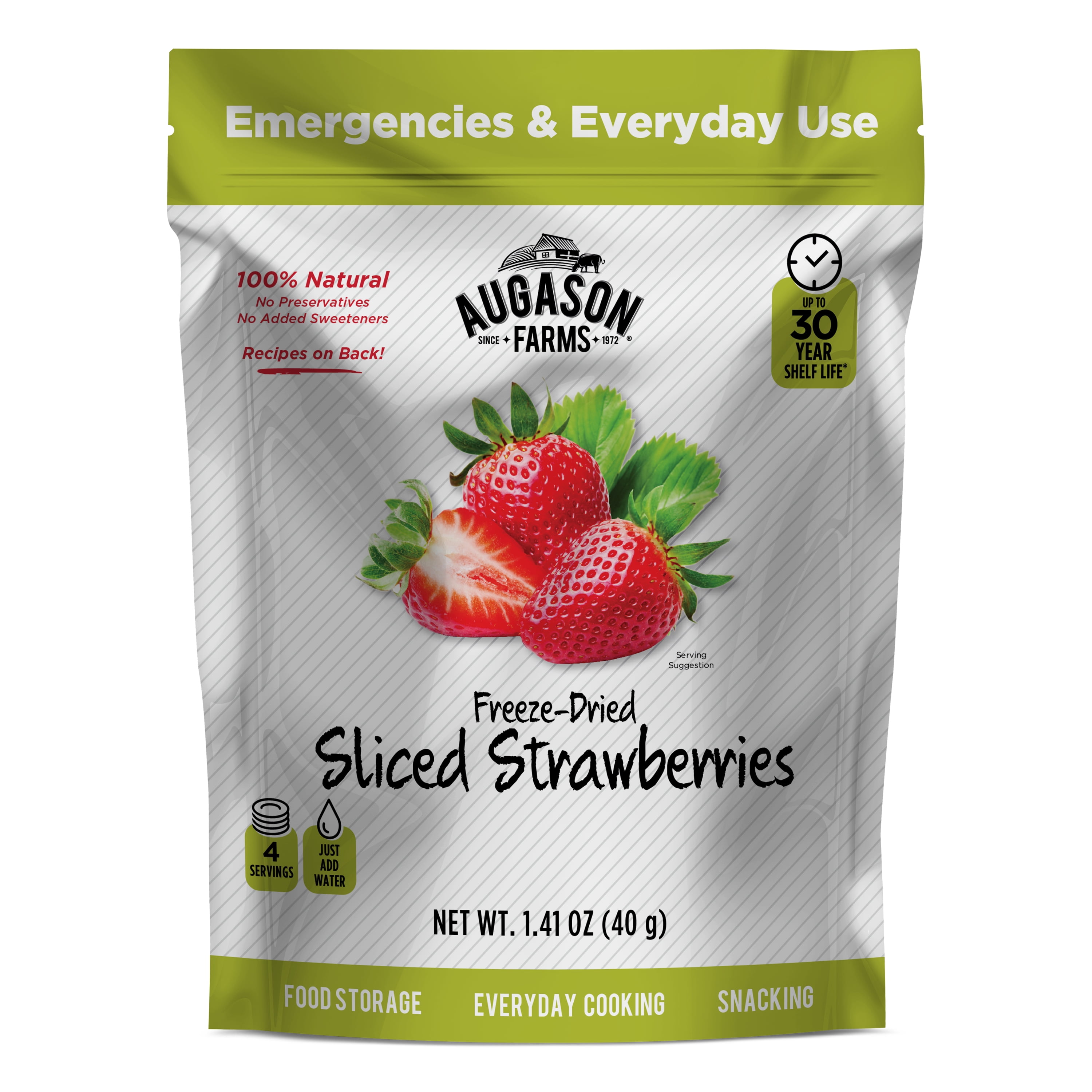 Augason Farms FreezeDried Sliced Strawberries Resealable Pouch 1.41 oz