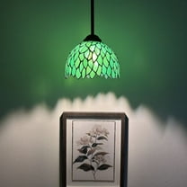Tiffany Hanging Lamp Green Stained Glass Leaves LED Bulb for Dining Room Island Kitchen 60"H*8"W*8"D
