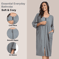 thumbnail image 3 of EA'S SECRET Women's Lightweight 100% Cotton Mid-Length Robe Zip Front Bathrobe 3/4 Sleeve Spa Kimono Robe Bridesmaid Bride Party Robes Sleepwear Bath Robes with Pockets(Dark Gray,L), 3 of 7