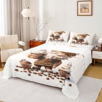 Feelyou Kawaii Gnome Kids Bed Sheets, Winter Coffee Lover King Sheets, Cute Santa Claus Sheet Set, Microfiber Bedroom Decor, 4pcs