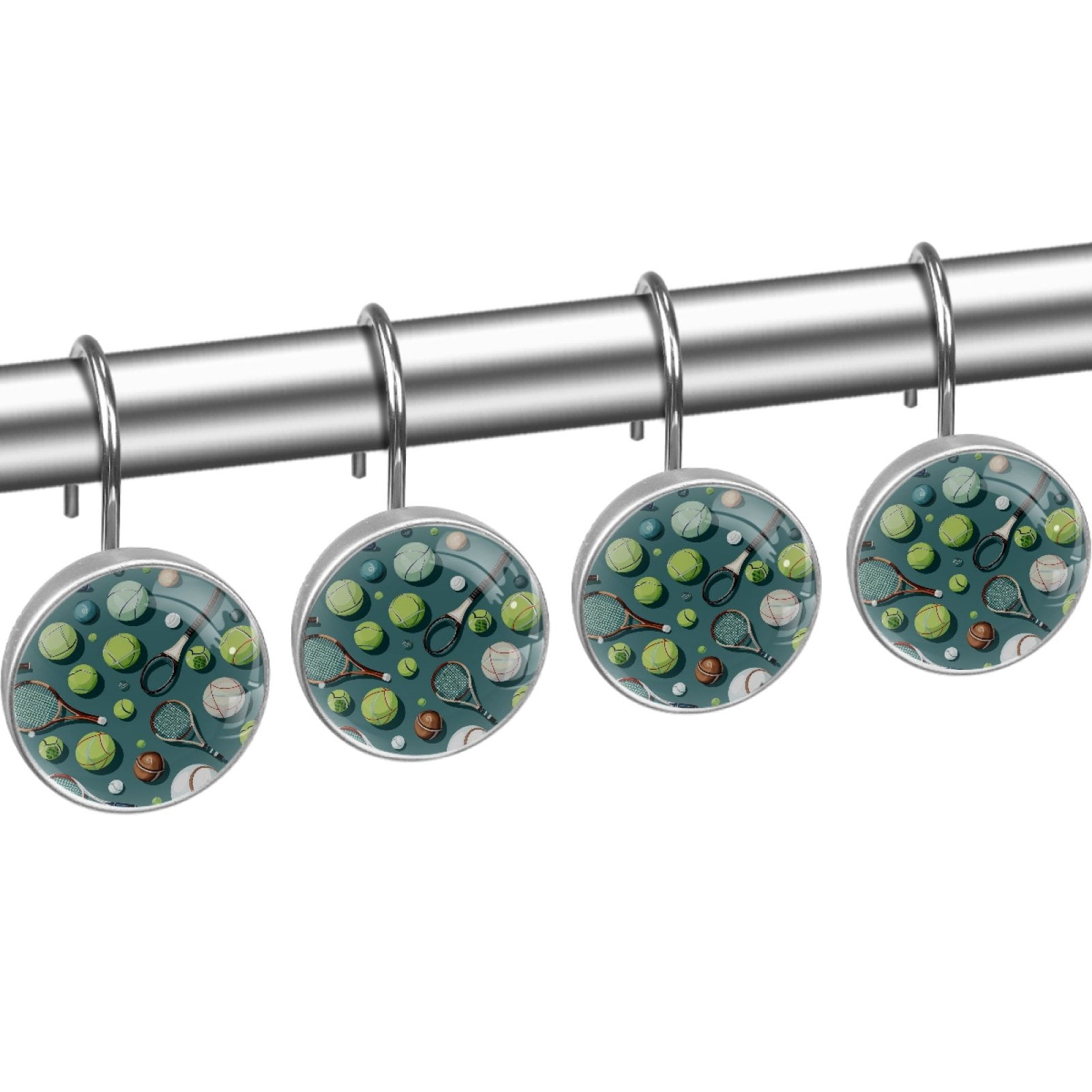 HemaKayy 12 Pcs Decorative Shower Curtain Hooks - Stainless Steel Rings for Bathroom Décor - Easy Glide & Secure Hold - Perfect Decoration for Bathroom Shower Rods - Tennis Balls