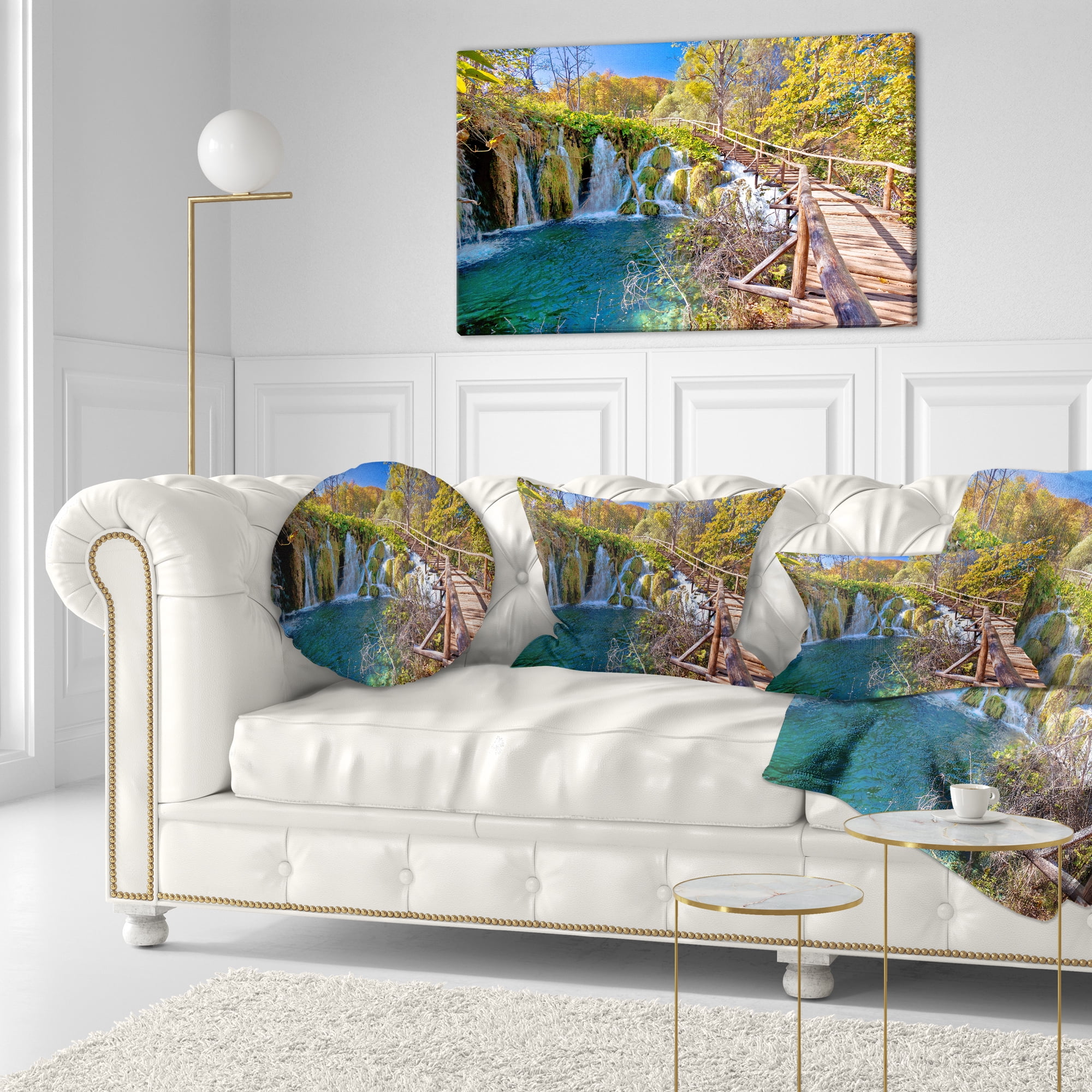 Designart Autumn in Plitvice Lakes - Landscape Photo Throw Pillow - 12x20